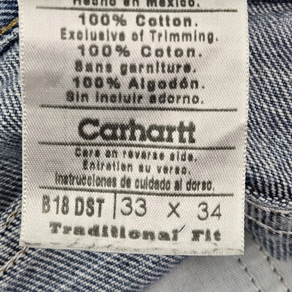 VINTAGE Carhartt Men Jeans 33X34 Blue Denim B18 DST Traditional Fit Y2K READ